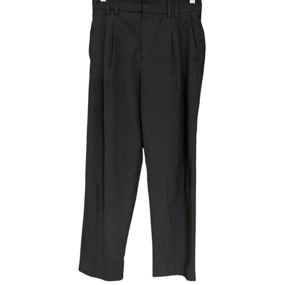 Zara Dark Gray Stretch Waist High Rise Straight Leg Dress Pants Womens 4